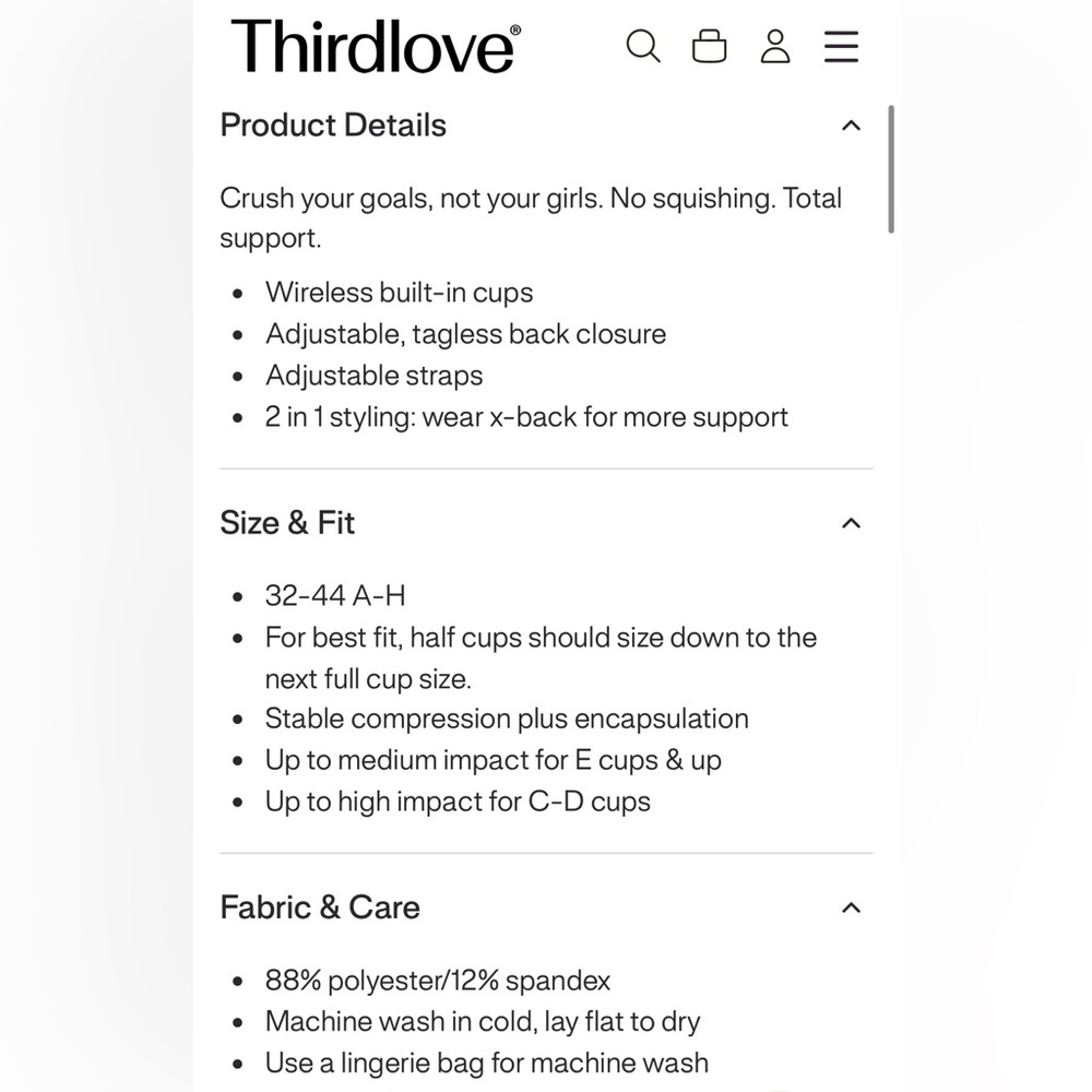 ThirdLove Kinetic Adjustable Everyday Sports Bra Built In Cups Blue Granite 40C - Picture 6 of 6
